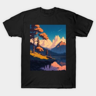 Nature lake in forest mountains landscape T-Shirt